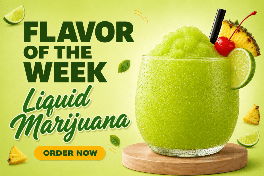 Advertisement banner for a lime-green tropical drink: bold