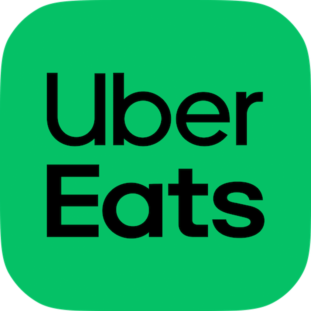 Uber Eats logo: black 'Uber Eats' text on a bright green rounded-square background.